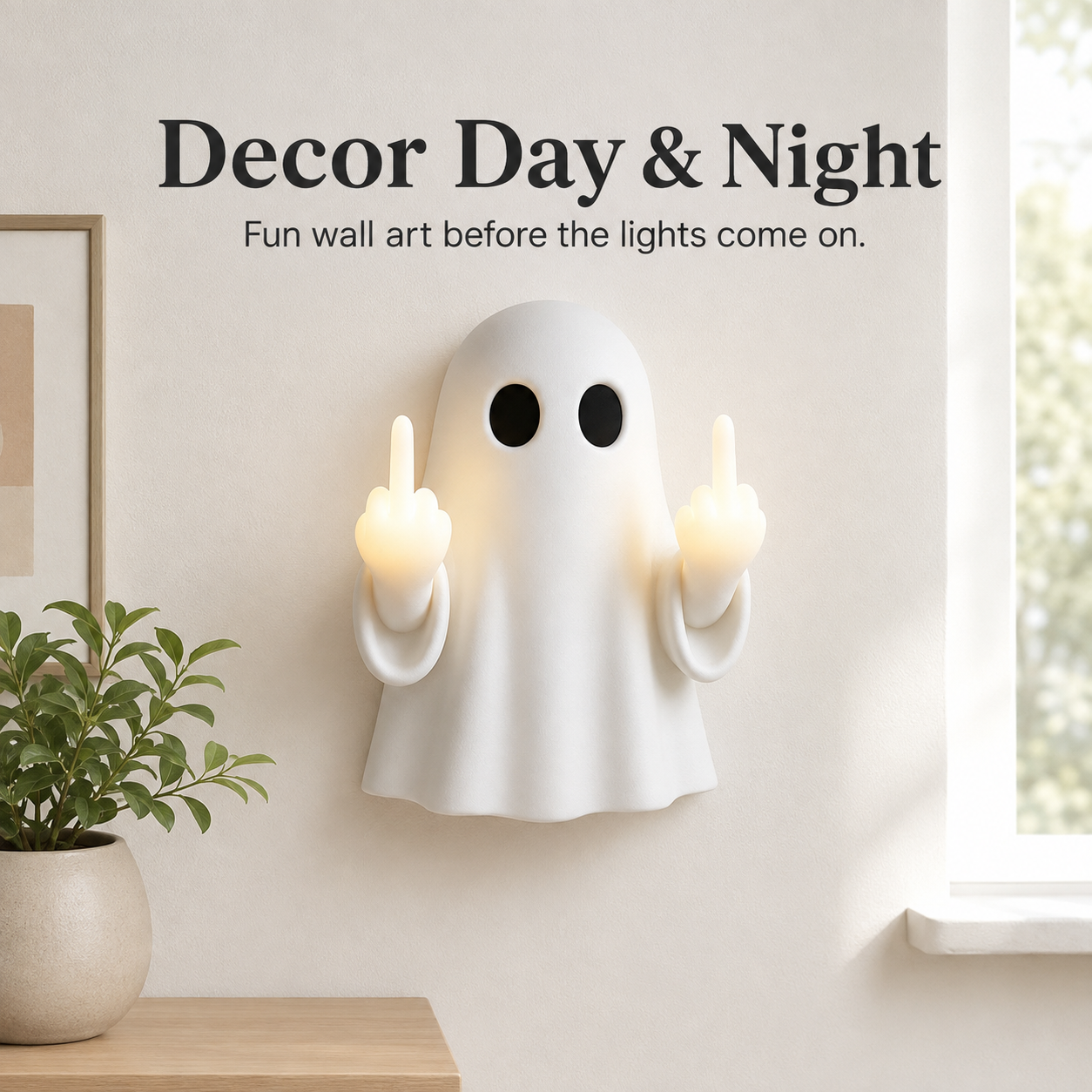 Ghost wall lamp mounted beside bed above nightstand