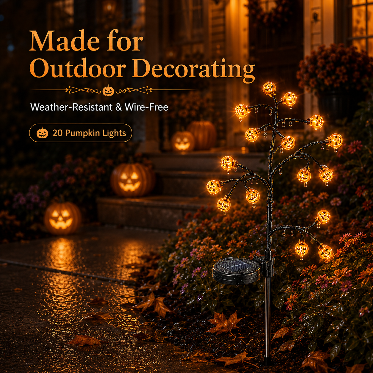 Solar powered 20 pumpkin led decorative stake lights layout