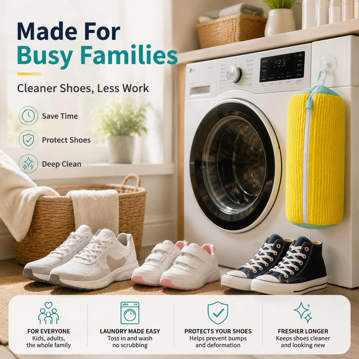 Reusable shoe washing bag for busy families sneaker lovers and everyday laundry helper
