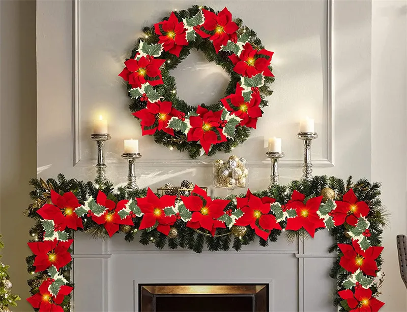 Classic red poinsettia Christmas garland design