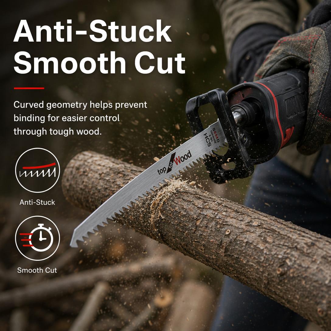Curved anti-stick blade design for smoother branch cutting