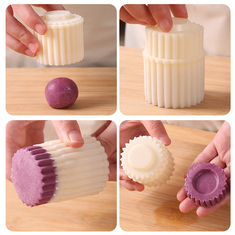 Dual sided structure showing two different pastry patterns on opposite ends