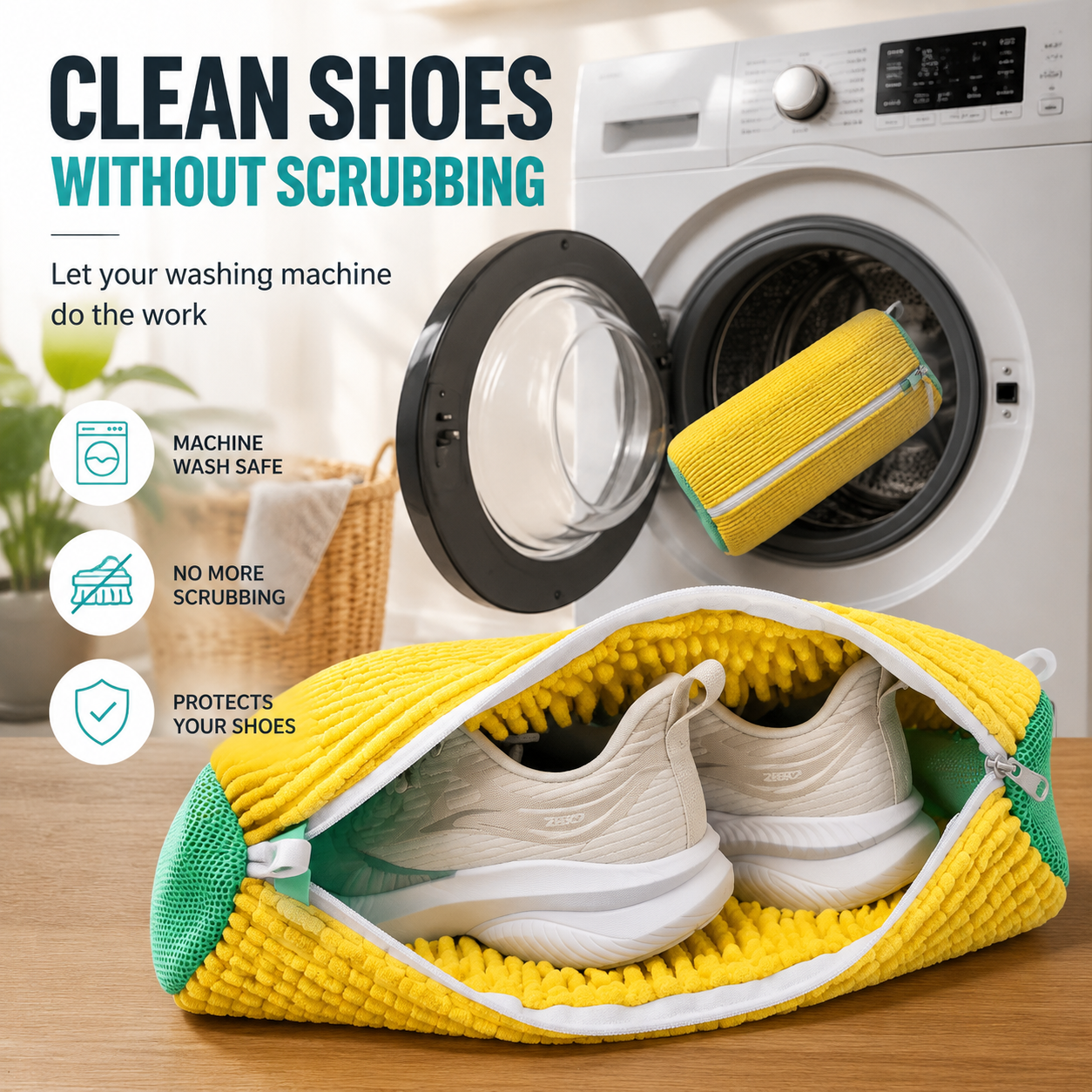 Reusable sneaker laundry bag creates protective layer in washing machine