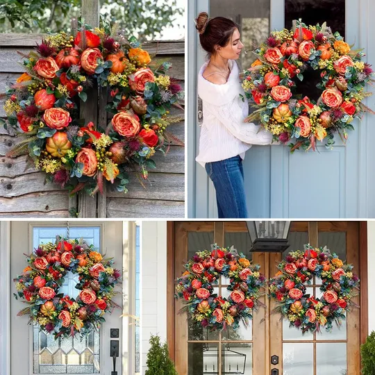 Peony pumpkin fall wreath farmhouse front door decor