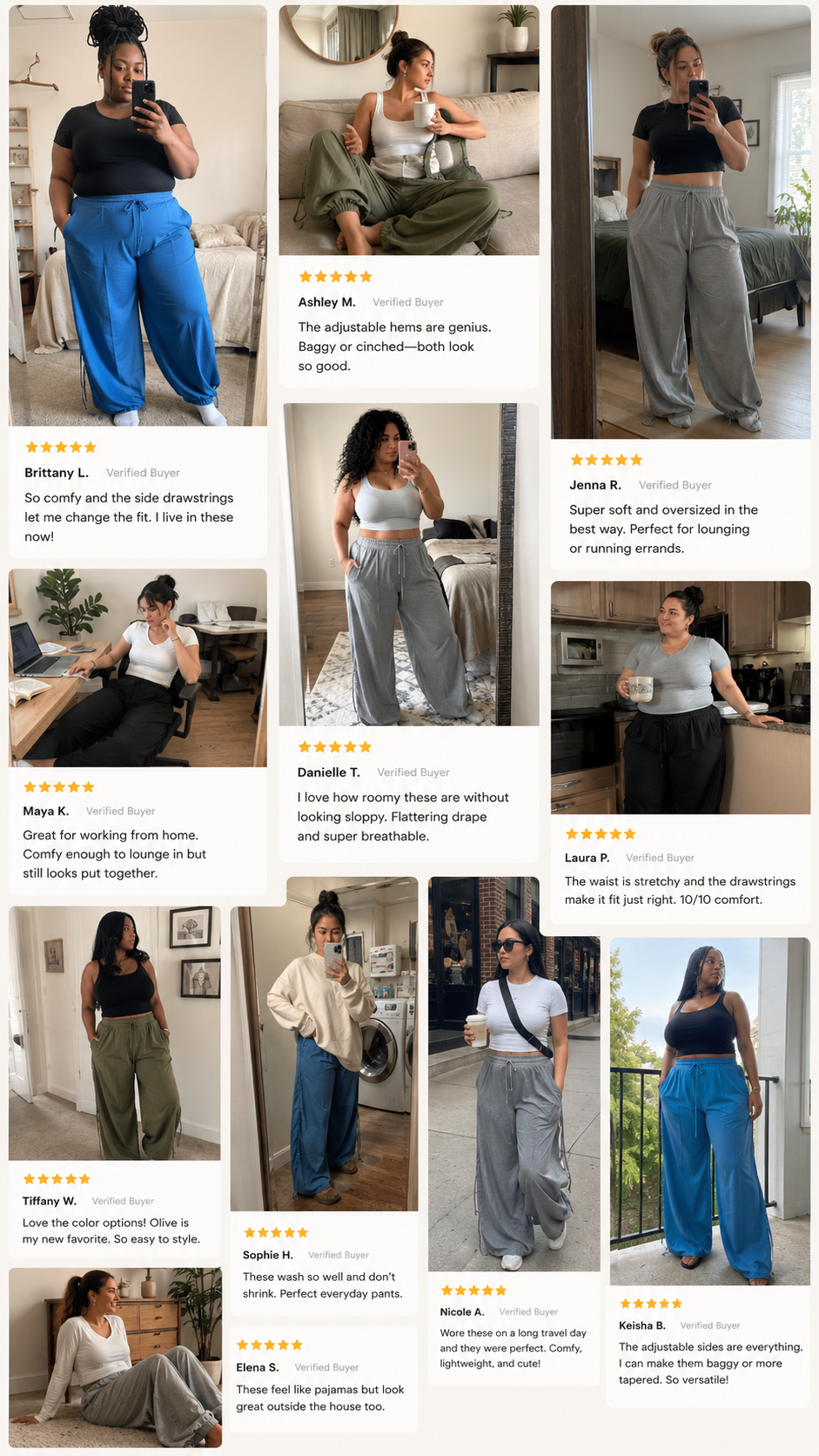Verified buyer reviews and customer photos for oversized adjustable lounge pants
