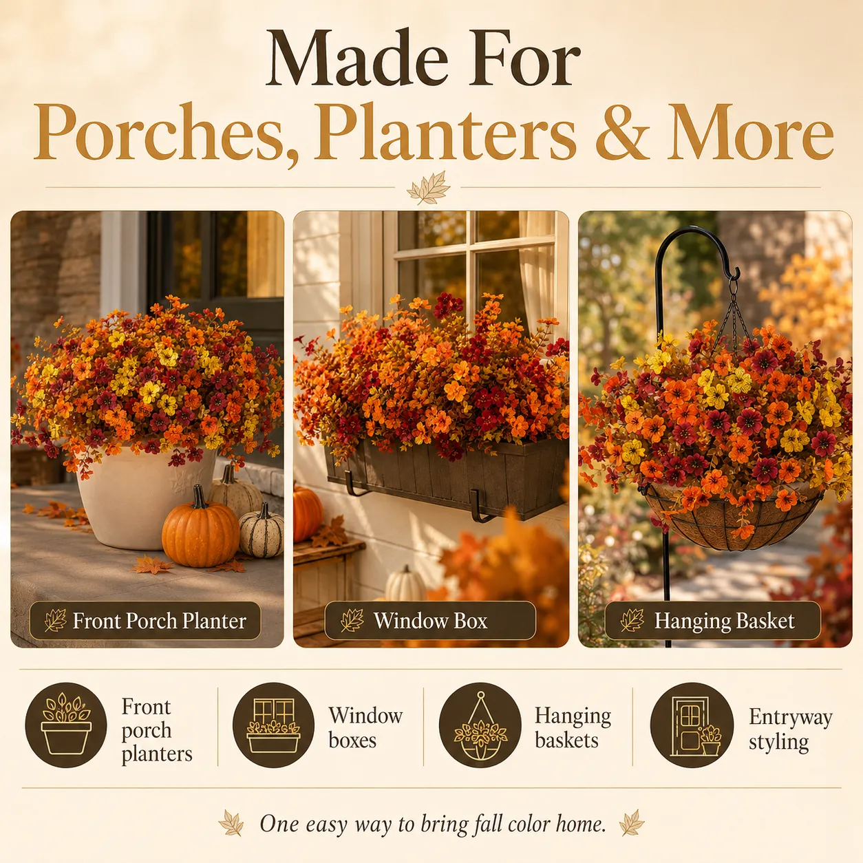 Fall faux flowers for porch and home