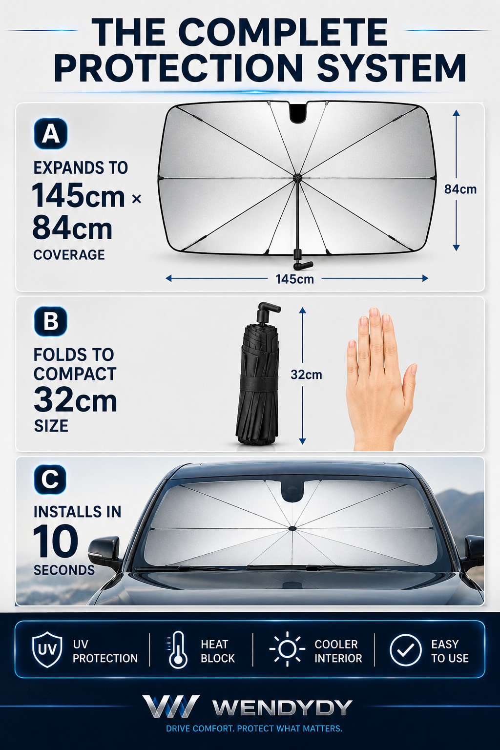 Smart learning style car sunshade umbrella hero visual for summer parking protection