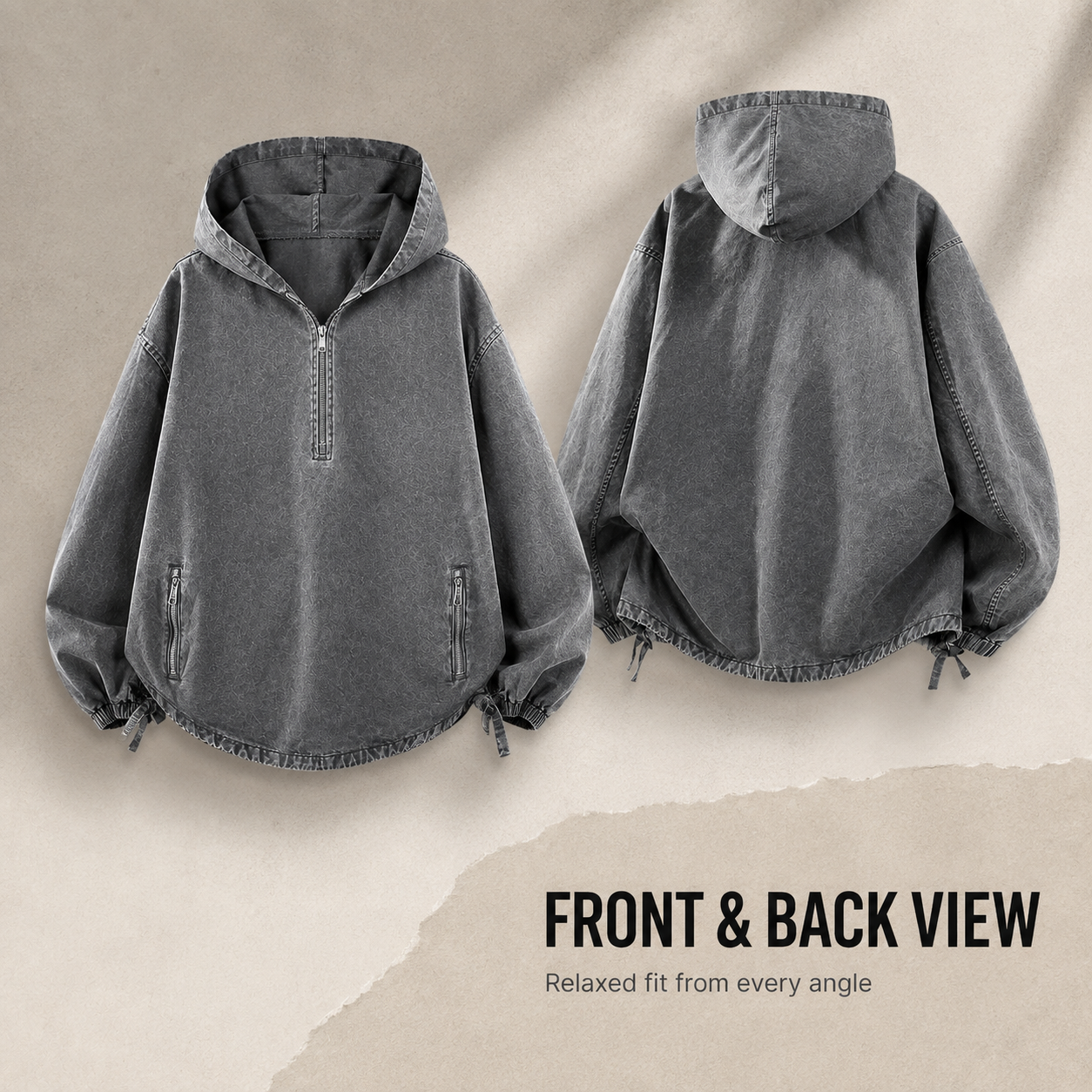 Vintage washed half zip comfort hoodie product overview