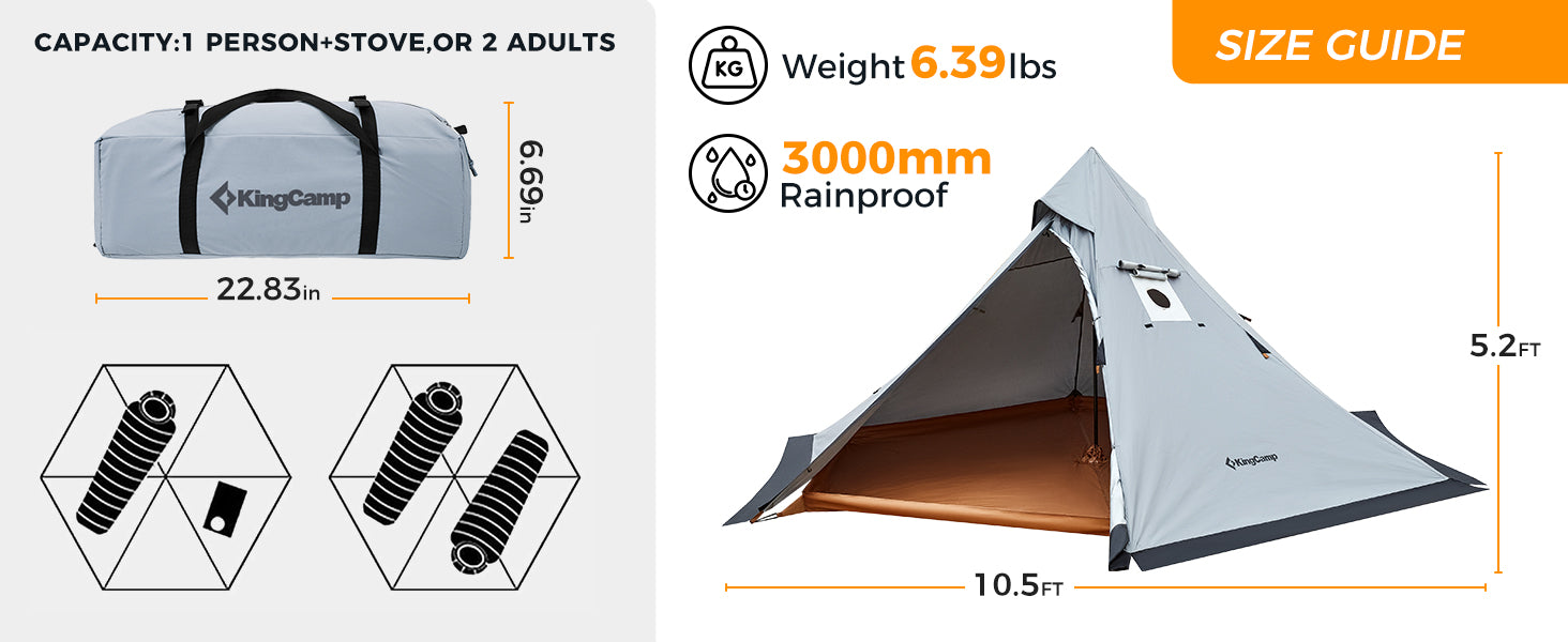 KingCamp Tipi Hot Tents with Stove Jack for 1-2 People