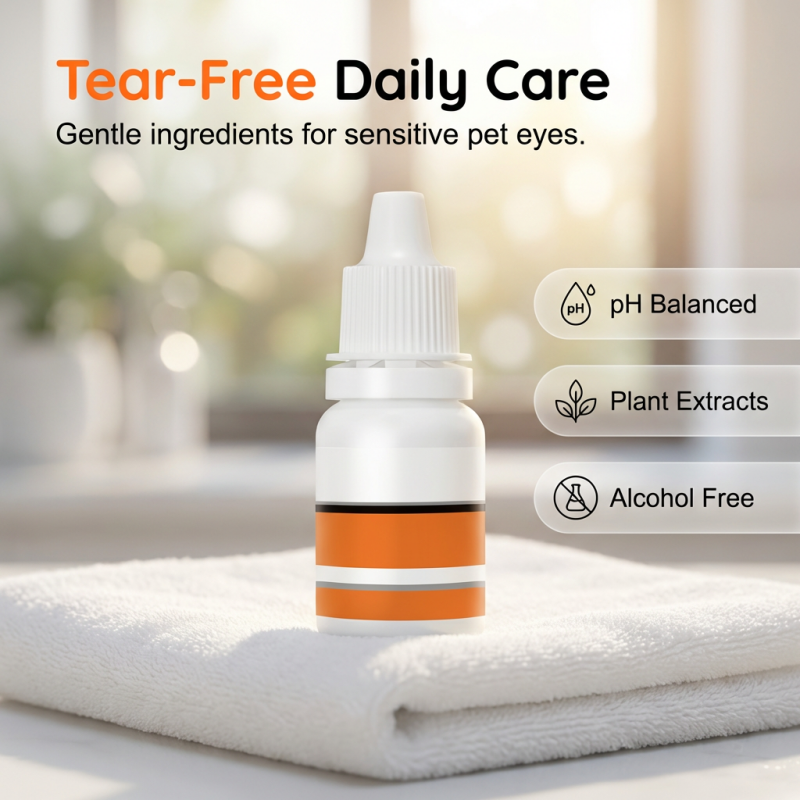 Pet eye wash drops for daily tear stain cleanup routine