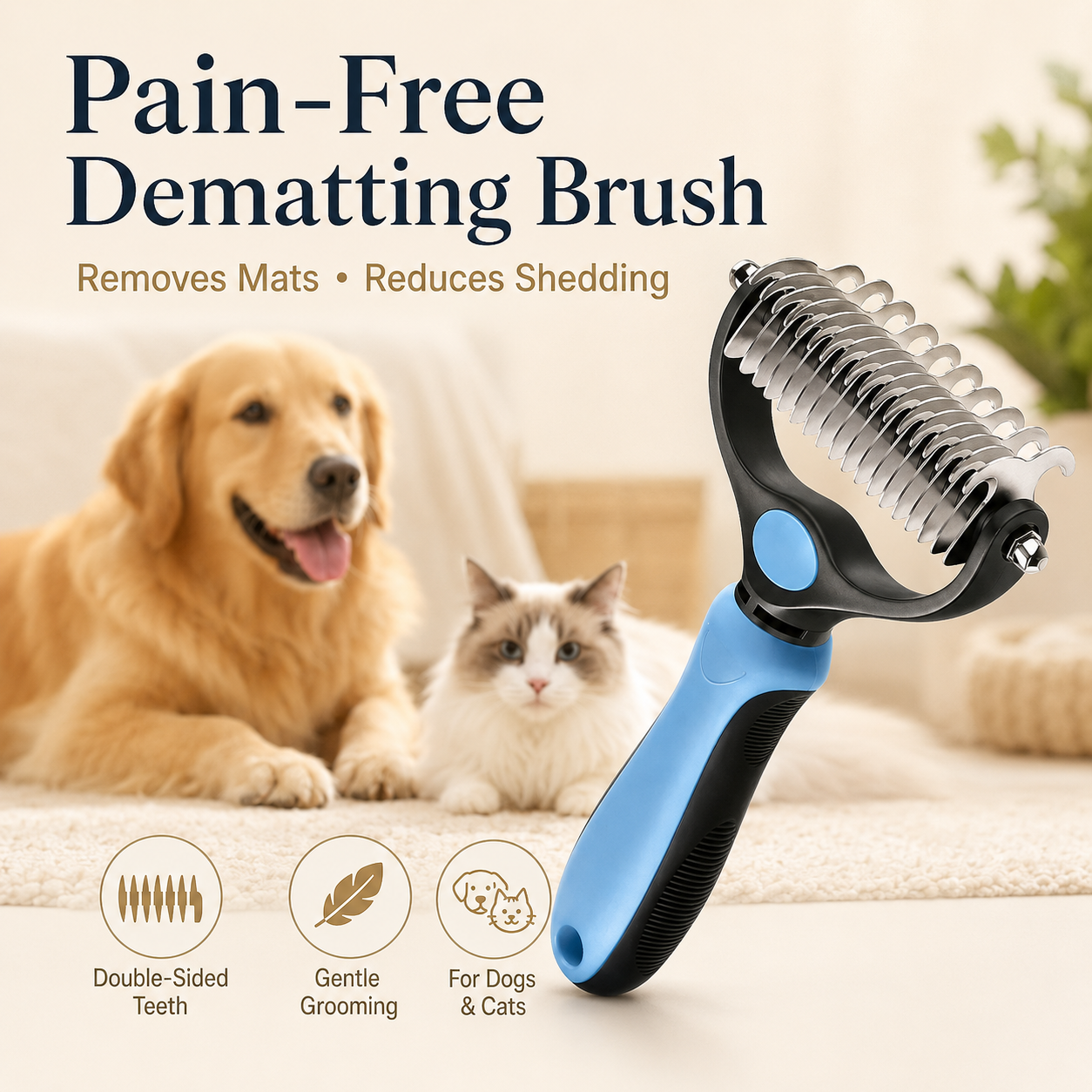 Non-slip comfort grip pet grooming brush handle
