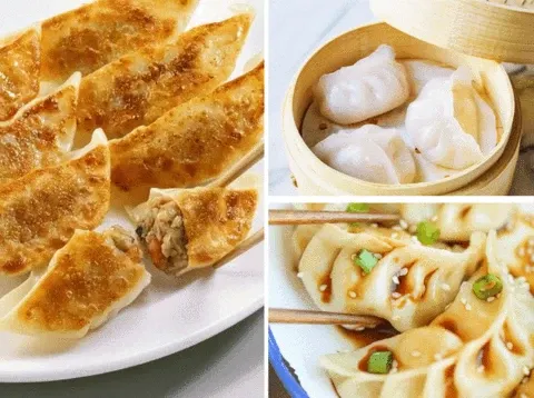 Finished homemade dumplings made with dumpling press