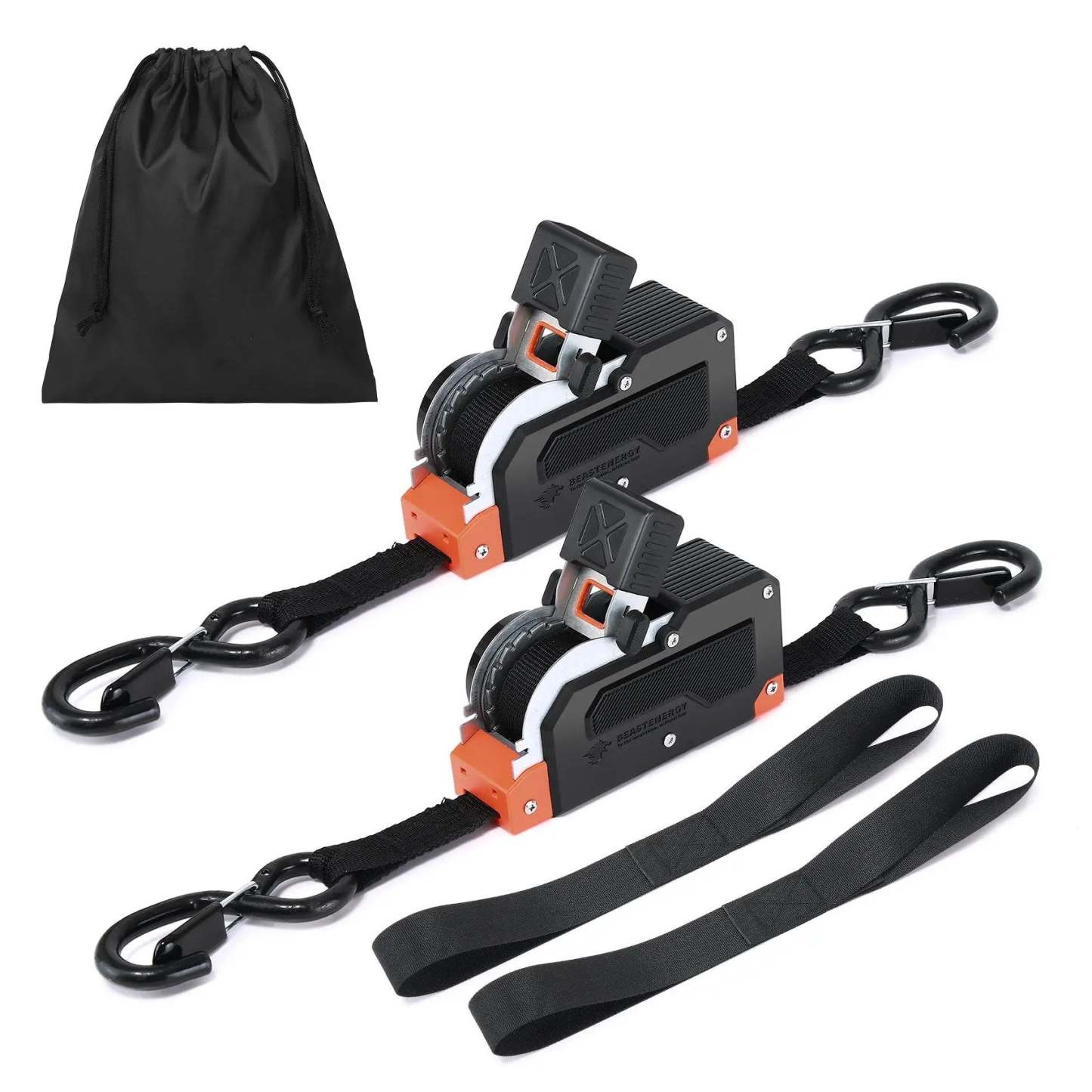 ⏰Limited Stock 60% OFF 🚜 Dual-End Retractable Tie-Down Ratcheting Straps, Large Locking S Hooks for Motorcycle, ATV, Truck