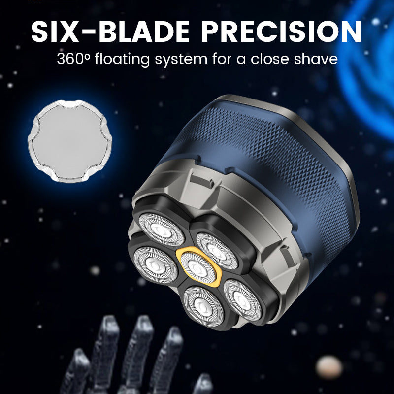 Six-blade rotary electric head shaver