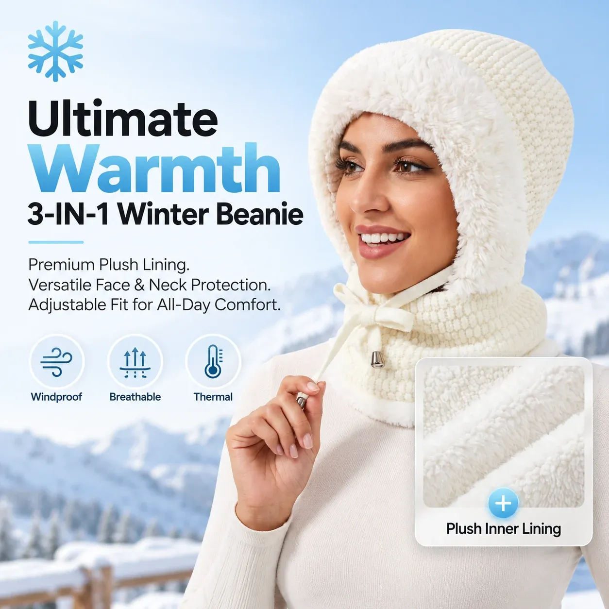 Integrated winter hat, scarf and face-cover design