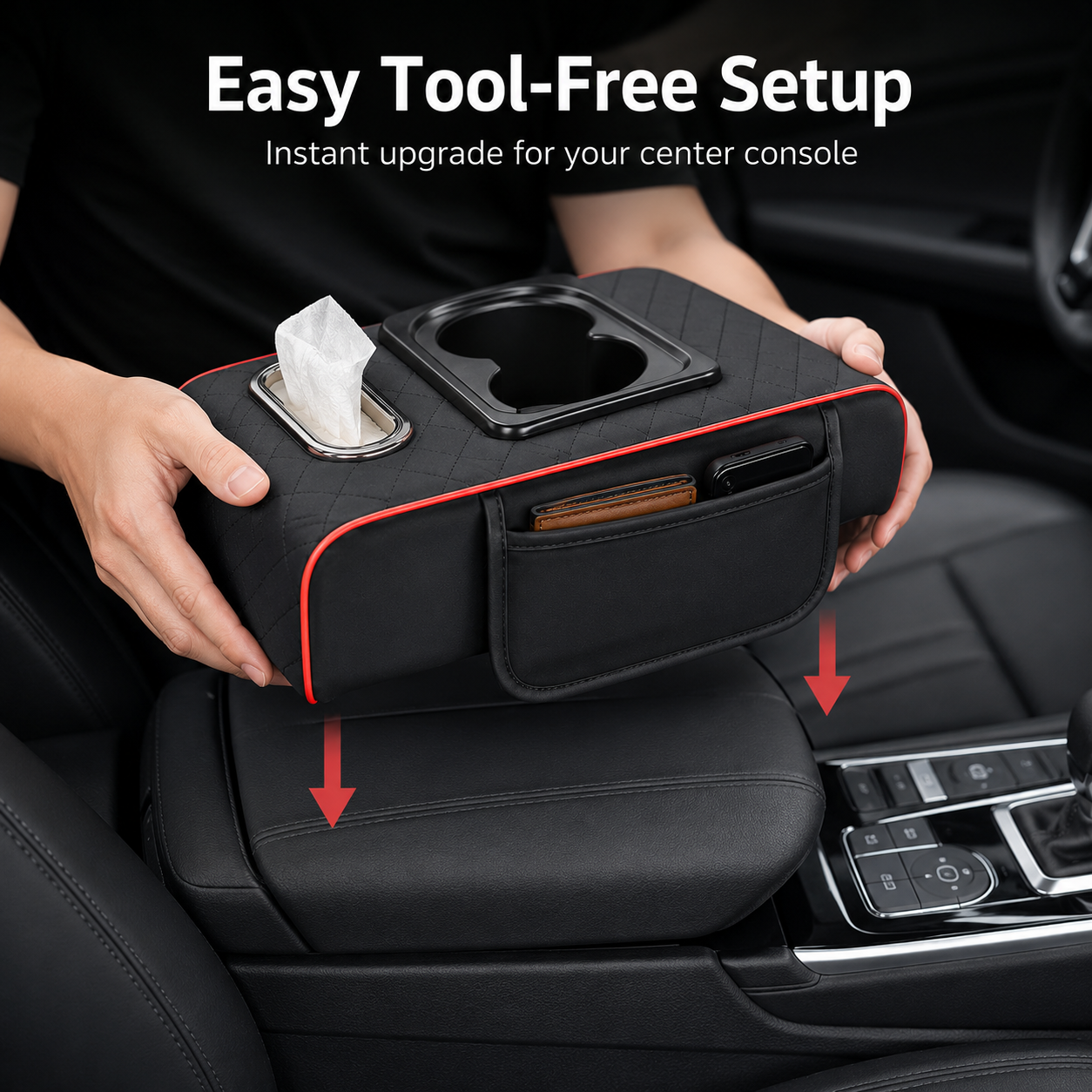 Multifunctional car armrest organizer with cup holder and storage