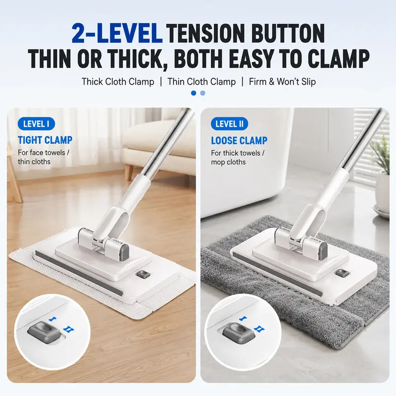Two level mop cloth clamp