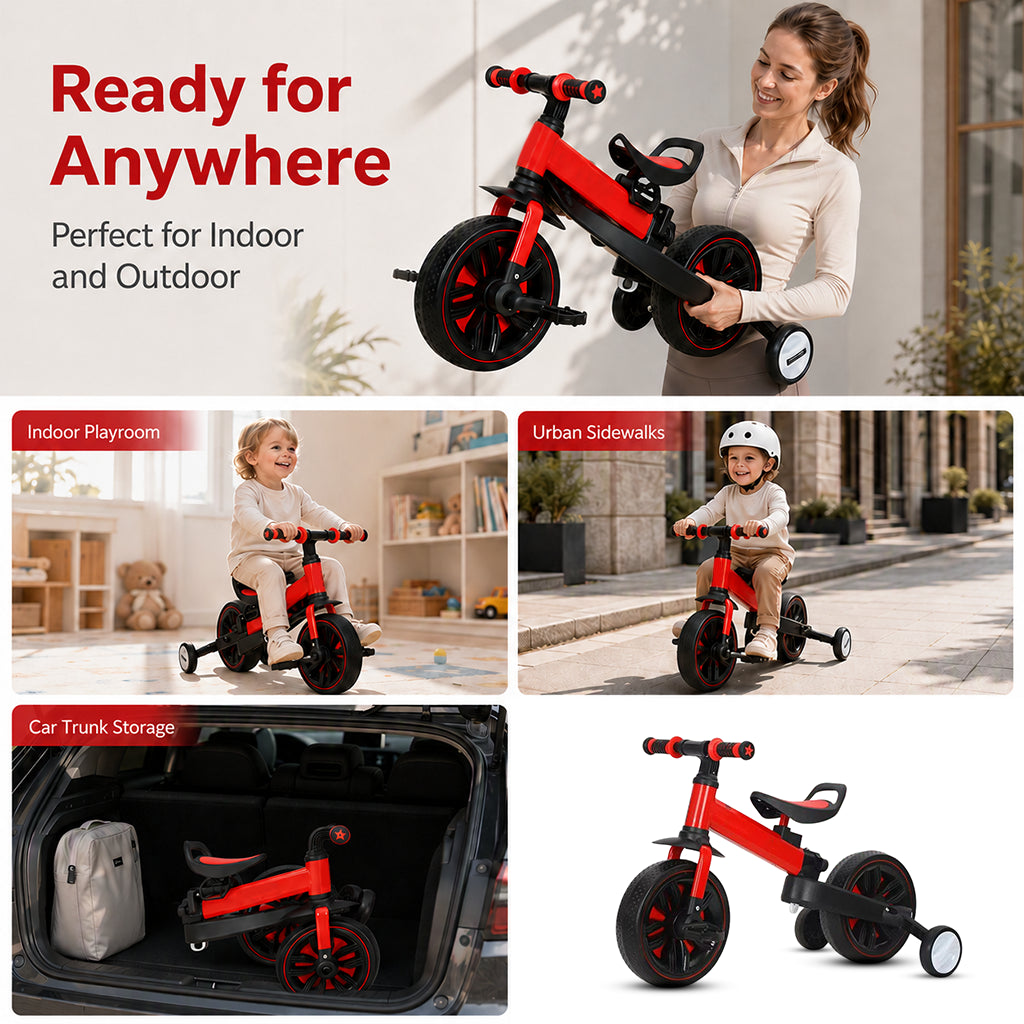 Kids tricycle indoor outdoor travel use scenes