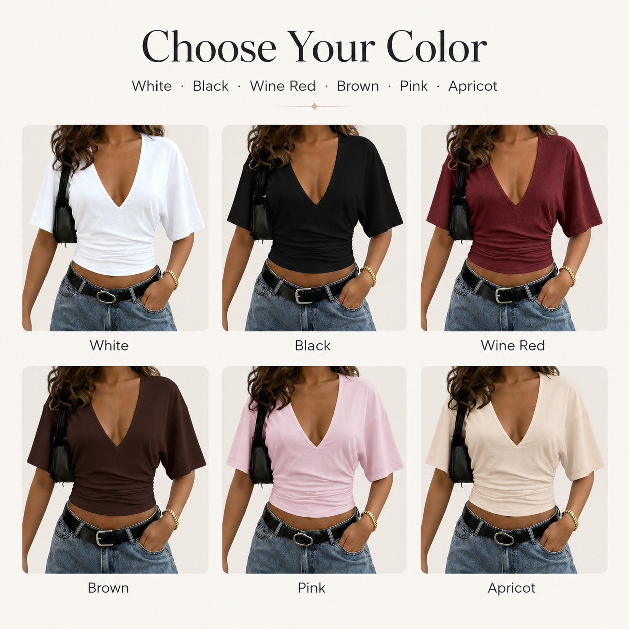 Women's ruched waist V-neck T-shirt