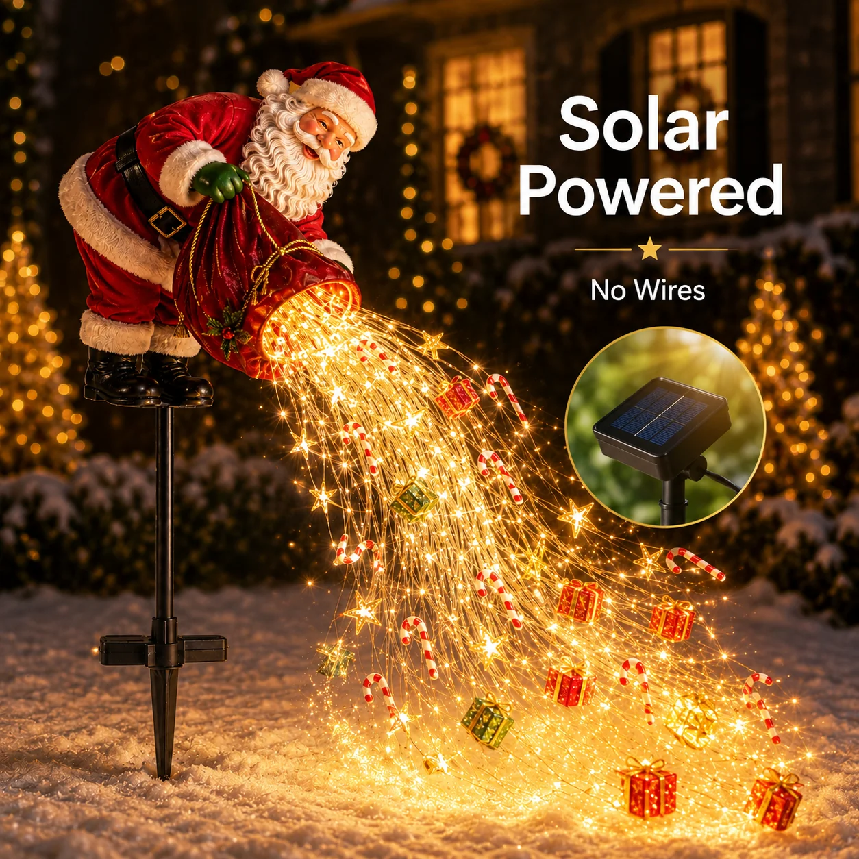 Santa flowing light Christmas scene