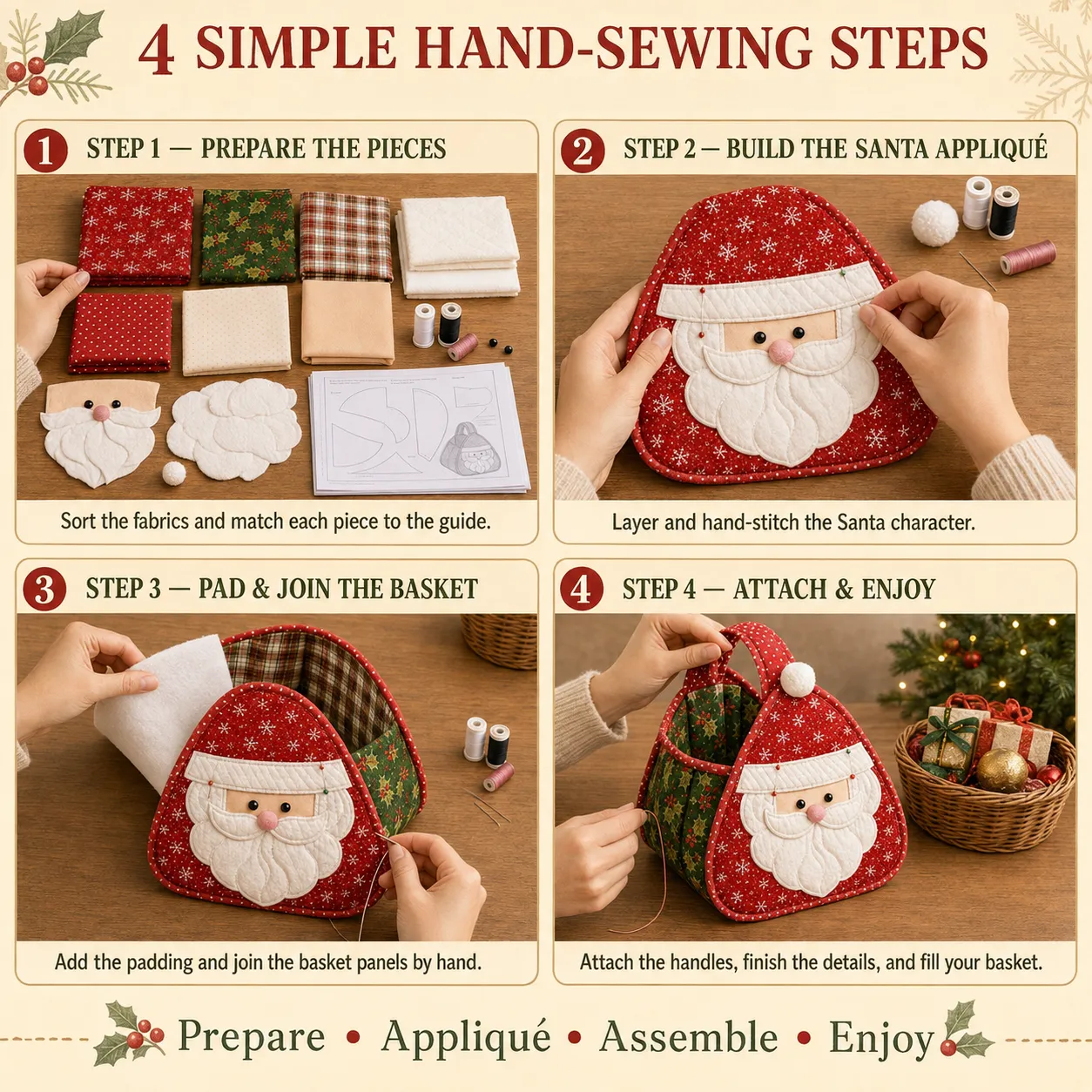 DIY Christmas basket sewing steps illustrated