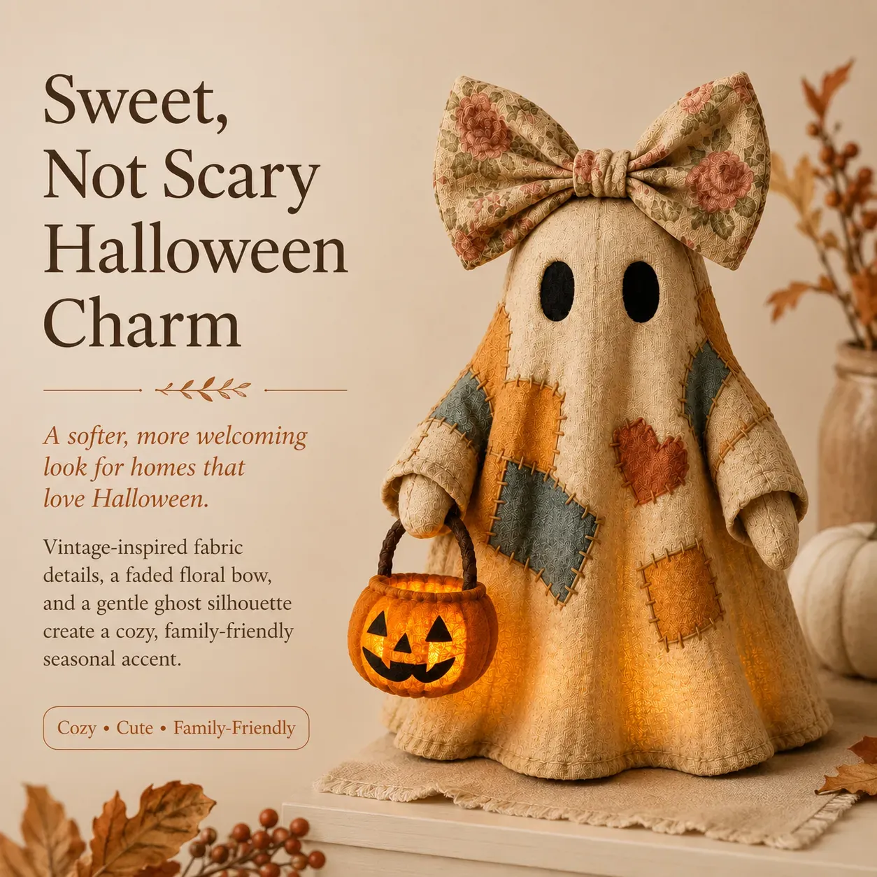 Lighted Vintage Patchwork Ghost