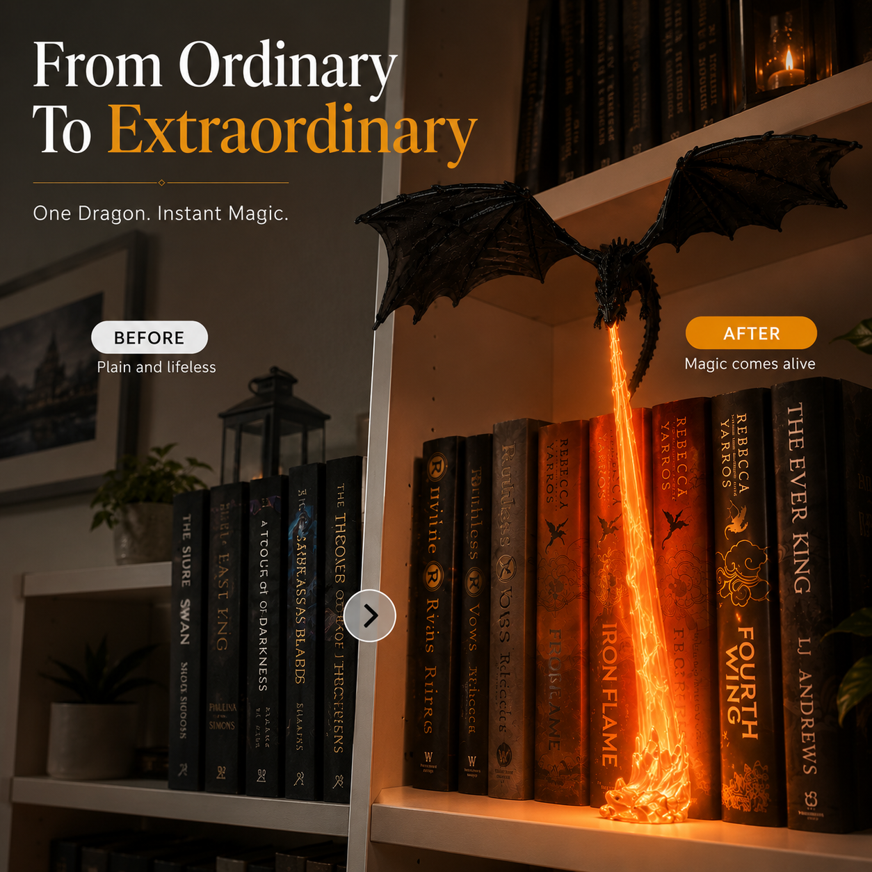 Realistic dragon fire LED bookshelf decoration