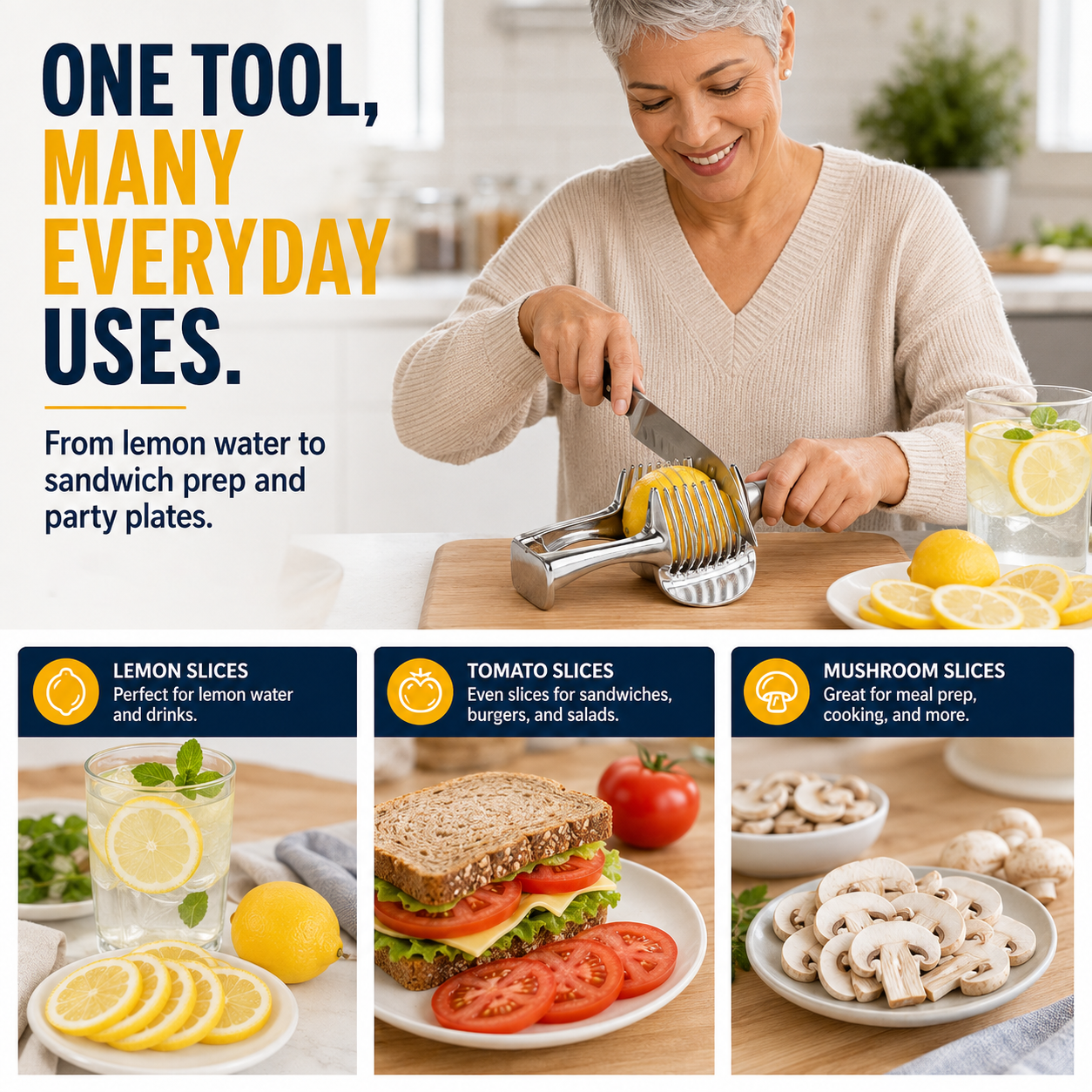Three steps for using kitchen slicing guide