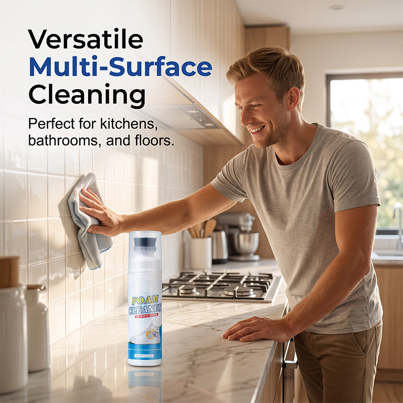 Multipurpose foam cleaning for compatible shoes and fabric surfaces