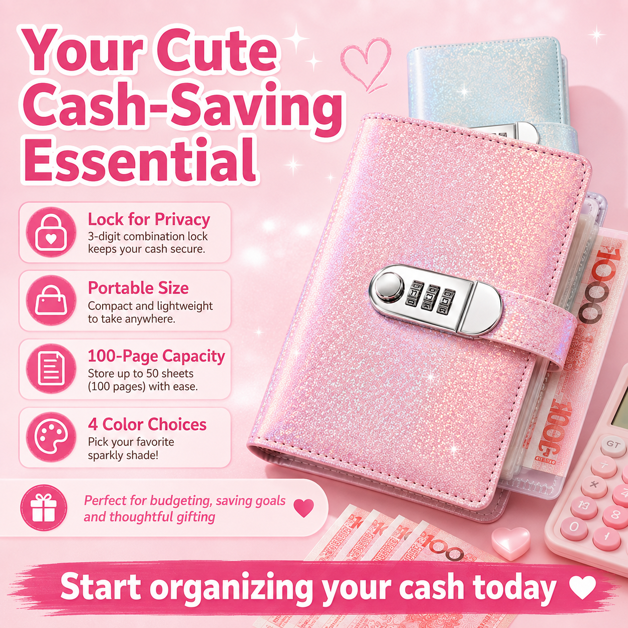 SparkleLock cash savings binder for budgeting and gifting