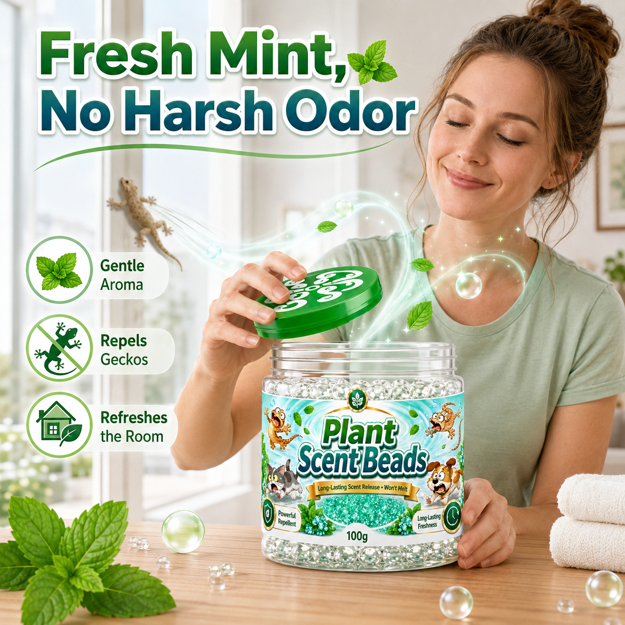 Natural mint gecko repellent gel beads