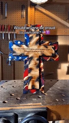 Patriotic American flag wooden cross wall decor Psalm 23 display