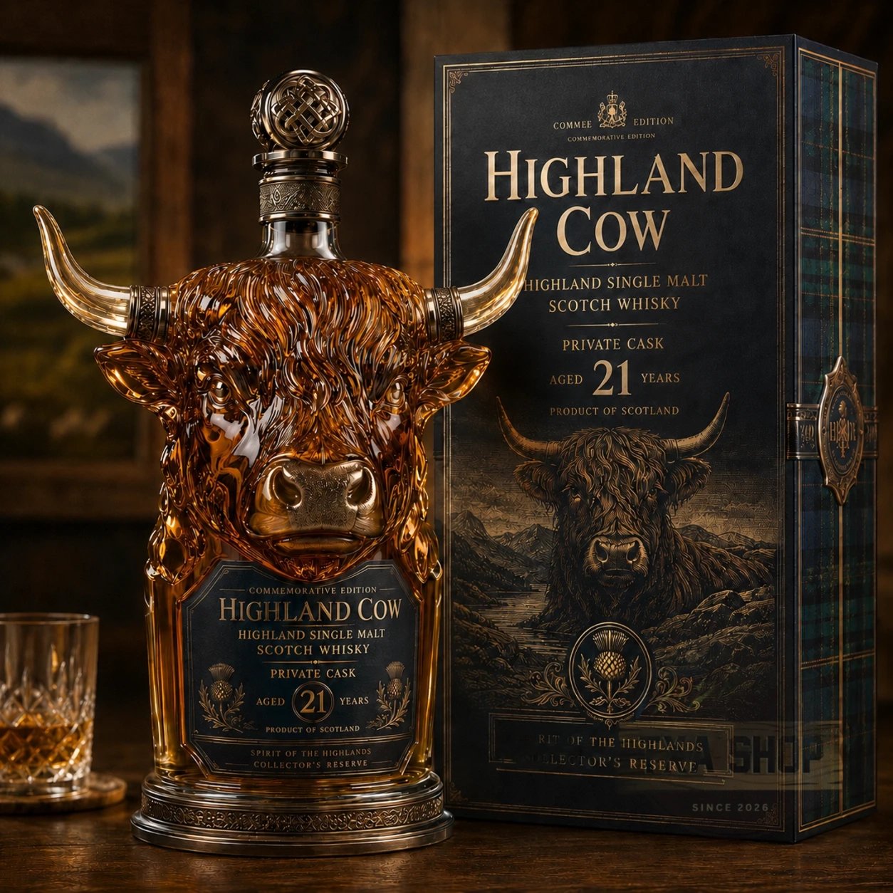 Highland Cow Private Cask gift presentation