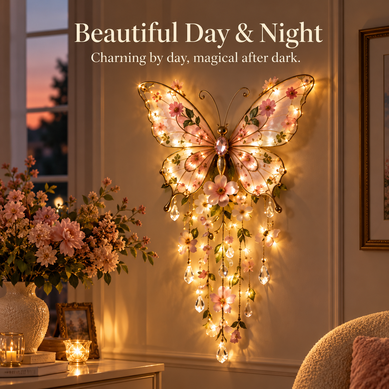Butterfly garden light day and night glow