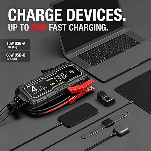 Integrated 400 lumen LED flashlight 7 modes jump starter