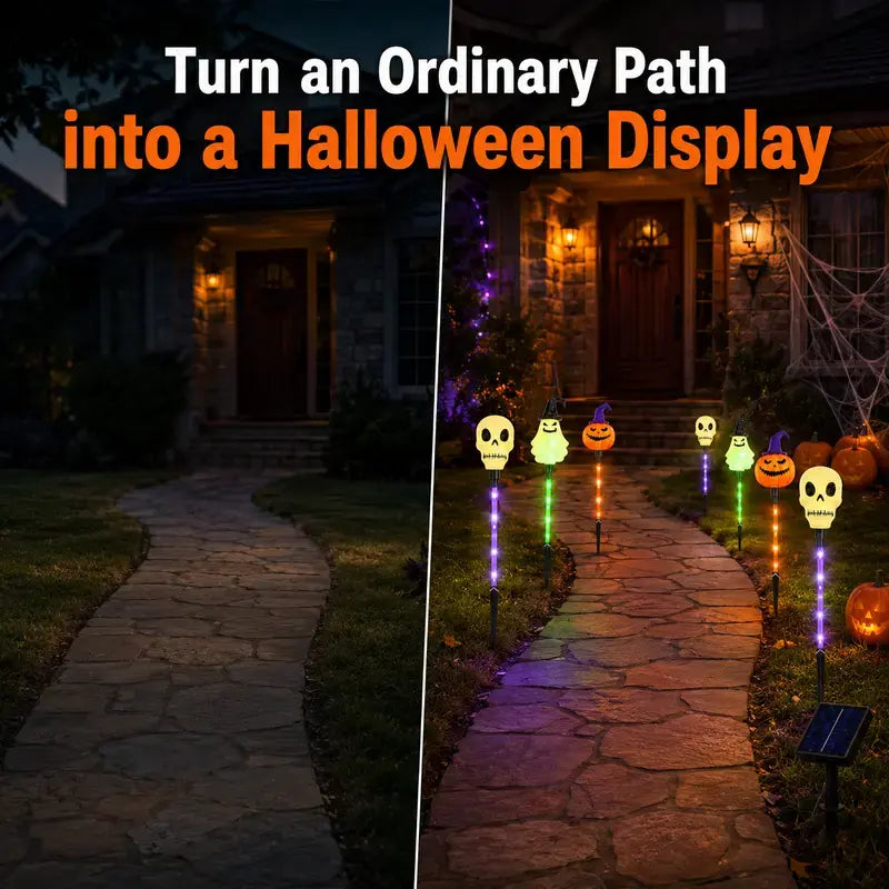 Pumpkin Ghost Skull 6 piece Halloween lawn lights