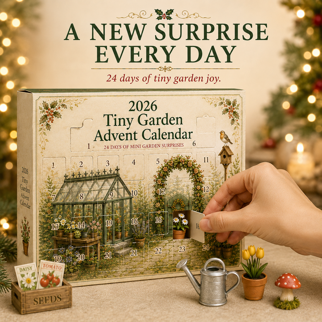 Opening one door of the Tiny Garden Advent Calendar
