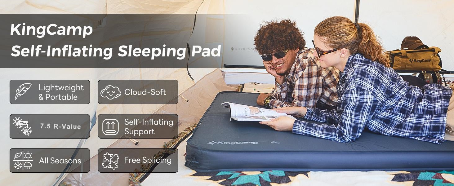 KingCamp 3D Double Self-Inflating Camping Mattress with Built-in Pump