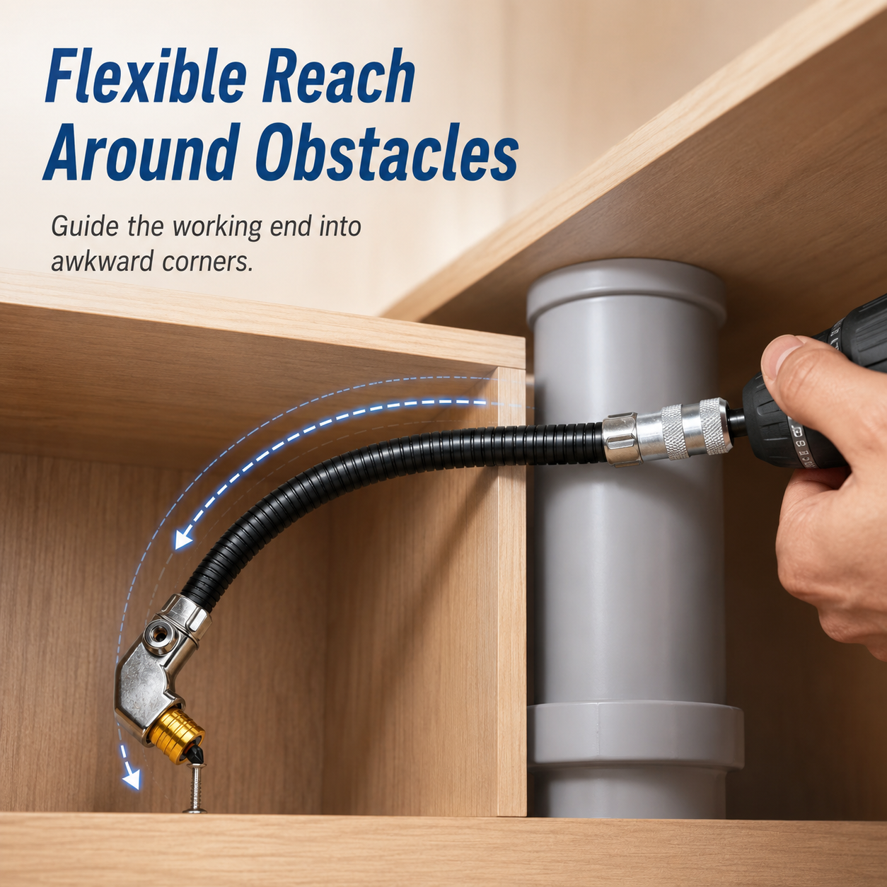 Drill adapter working inside wooden frame gap