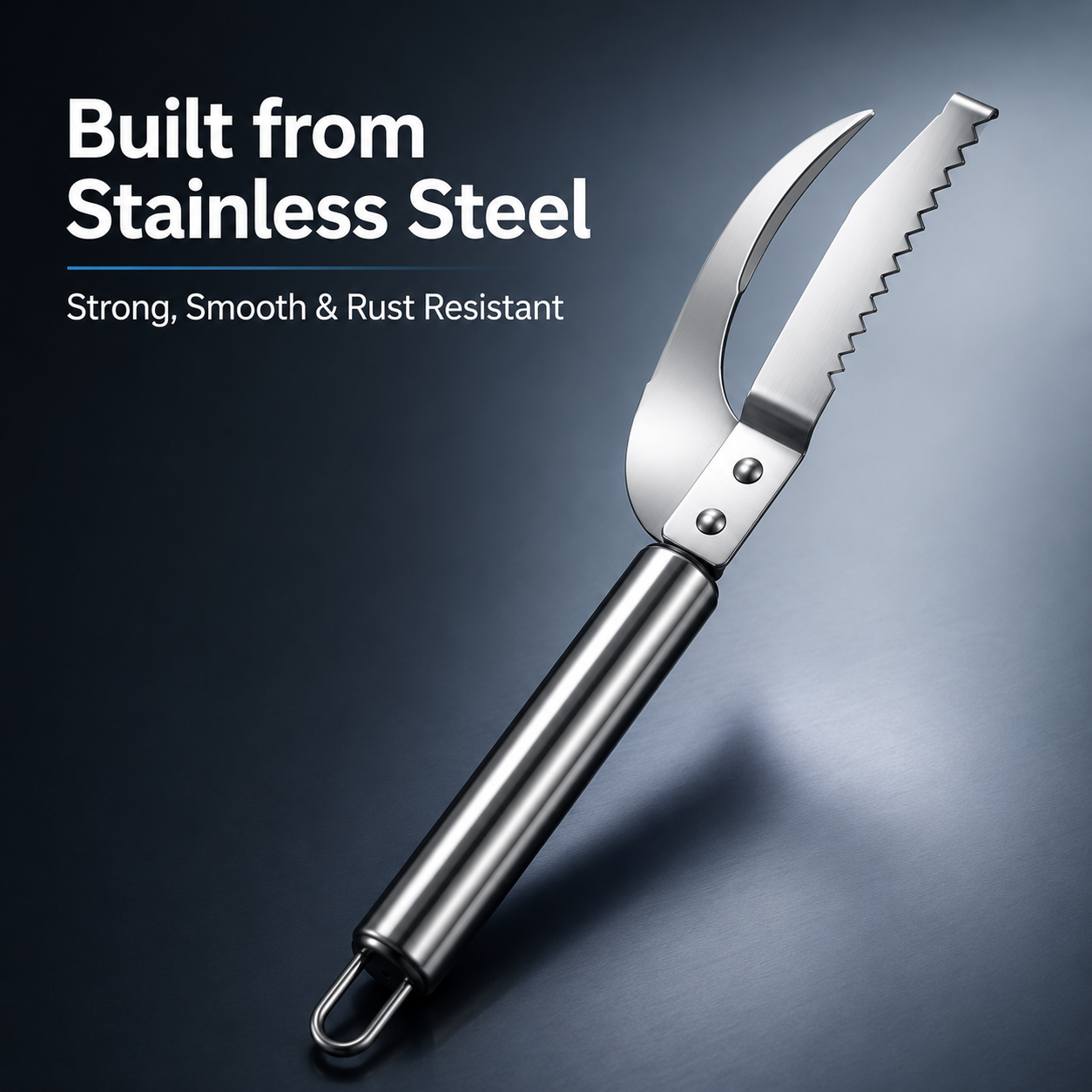 Double row serrated teeth scraping fish scales close up