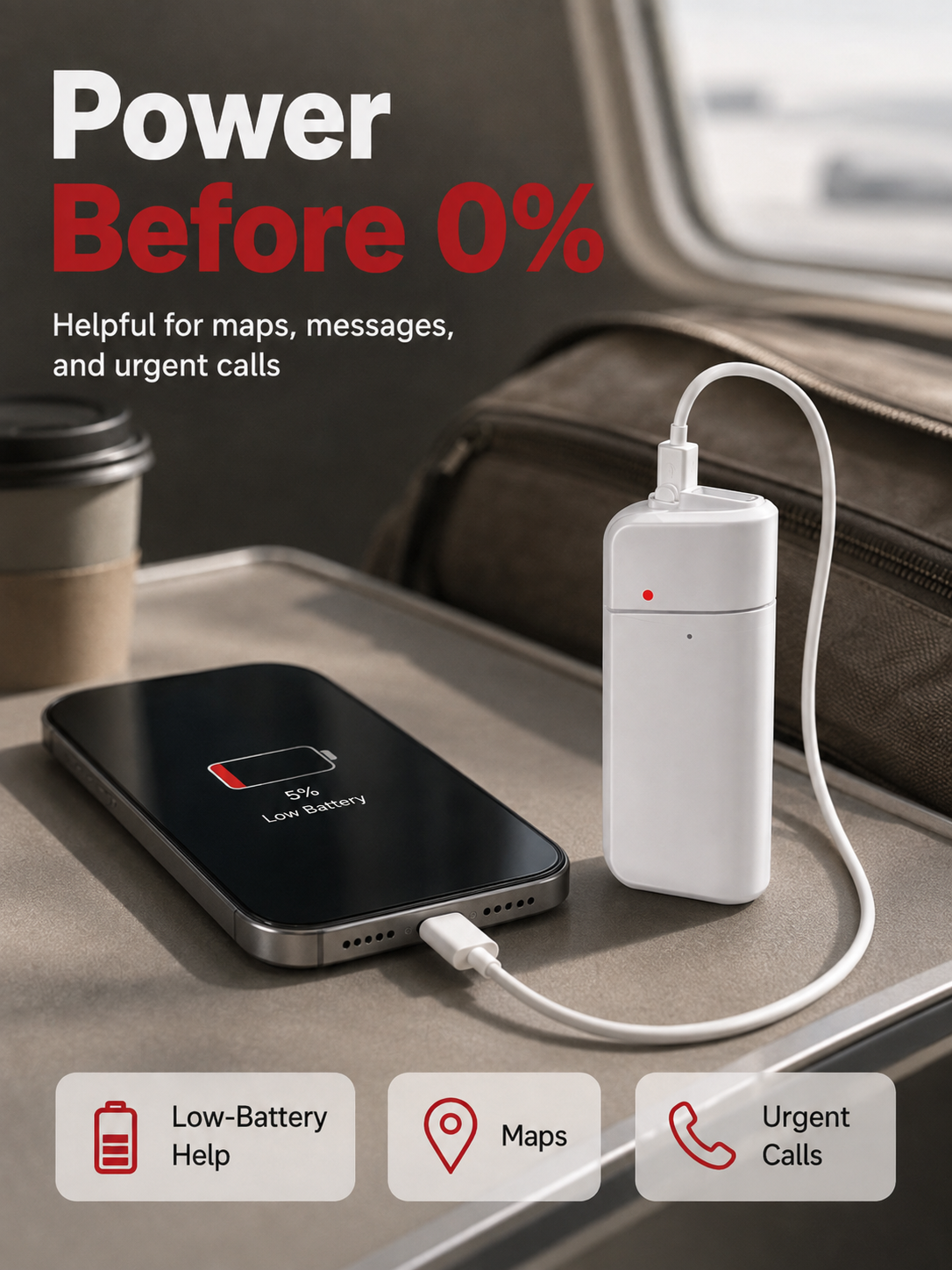 Emergency phone usage during transit with AA battery backup charger