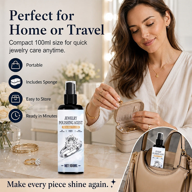Gentle non abrasive jewelry cleaner spray with cleaning sponge