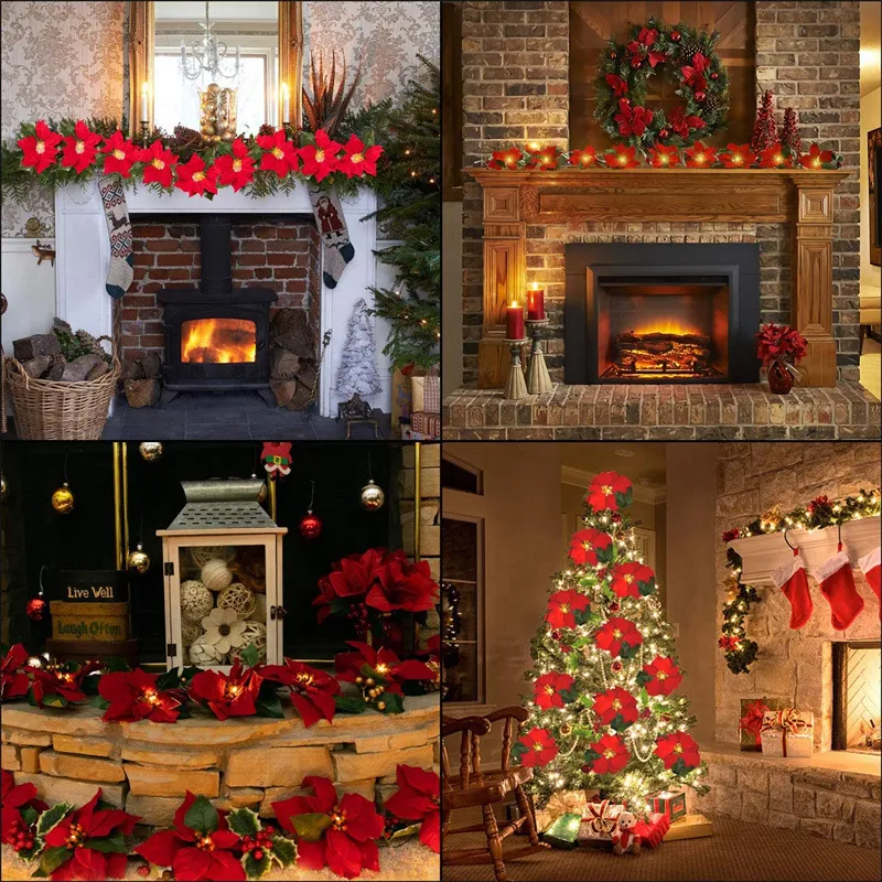LED poinsettia flower garland product display