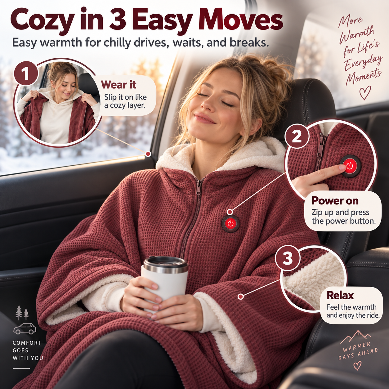 Cozy indoor wearable blanket use scene