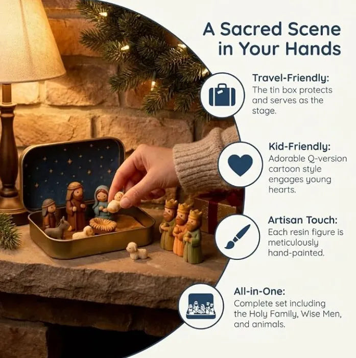 Compact pocket sized Nativity scene