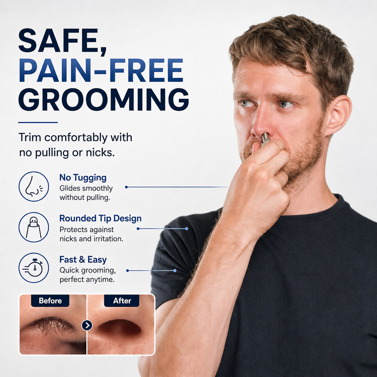 Safe and comfortable nose hair trimming without plucking pain