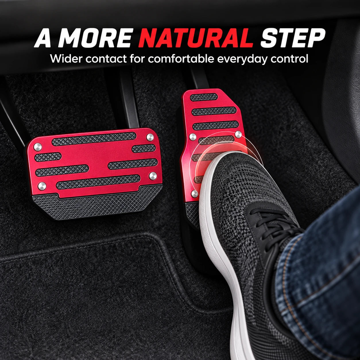Wider accelerator cover supporting a natural foot position