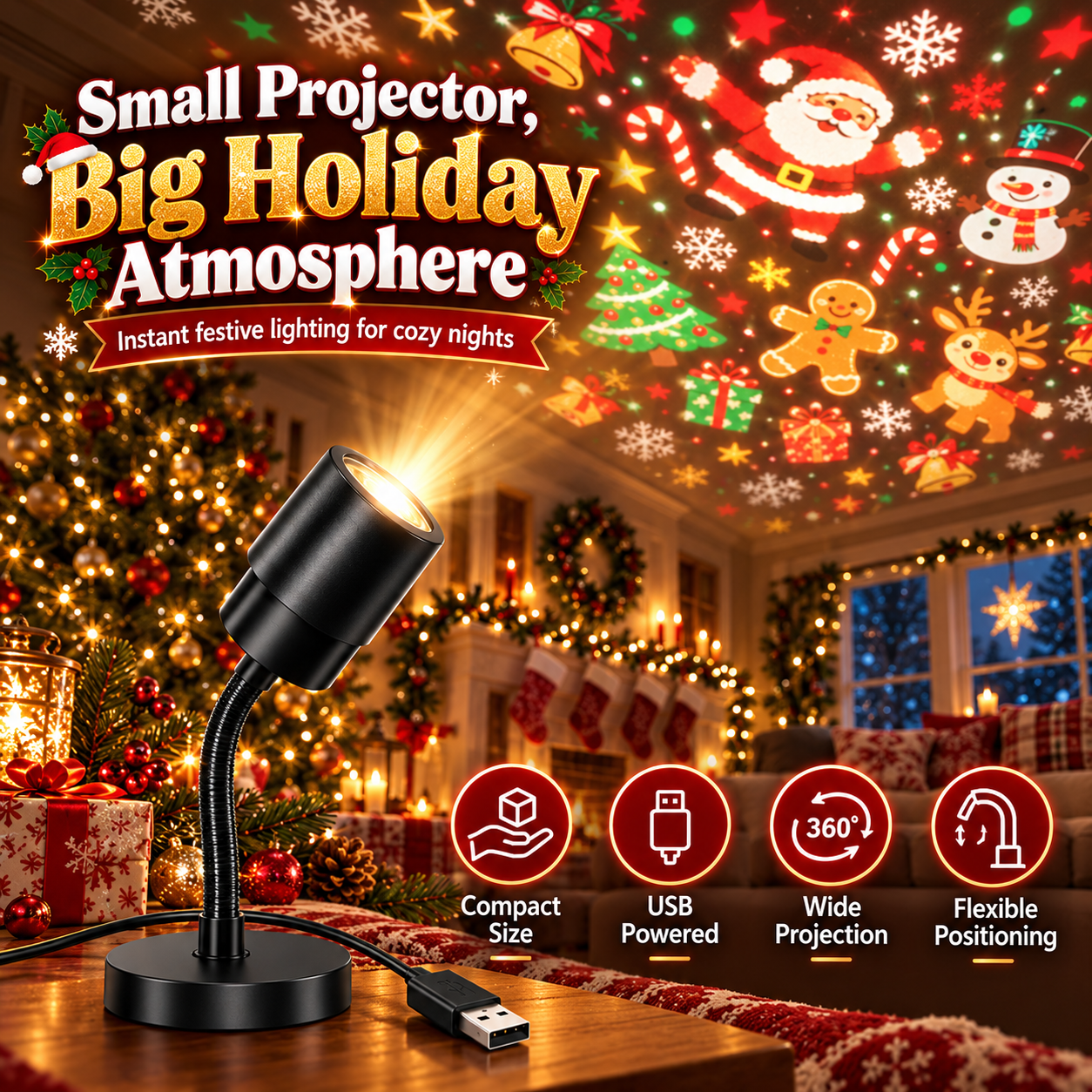 Compact USB Holiday Projector