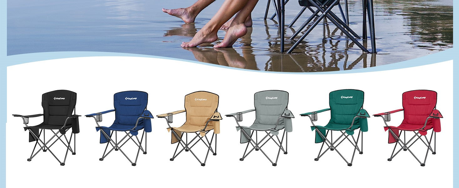 KingCamp Padded Outdoor Folding Quilted Armchair with Built In Cupholder