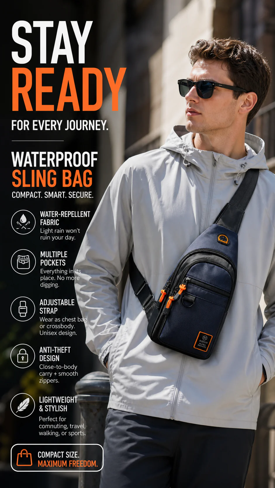 Waterproof Multi-Pocket Crossbody Sling Bag